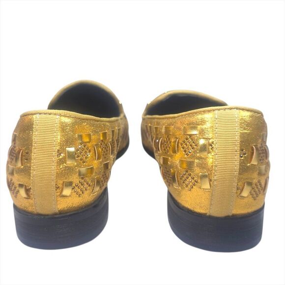 Enzo Romeo Men’s Gold Metallic Woven Rhinestone Loafers Horsebit Size 8